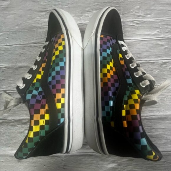 Vans Old Skool Checkered Multi Colored Rainbow Sneakers Youth Unisex - Picture 4 of 11